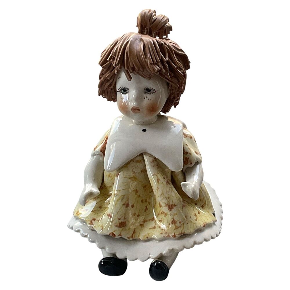 Lino‎ Zampiva Figurine Italy Signed Spaghetti Hair Porcelain Girl Child Vintage